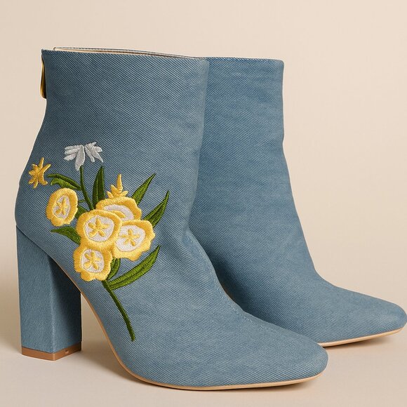 Size 10 light blue denim heeled ankle bootie - Picture 1 of 1